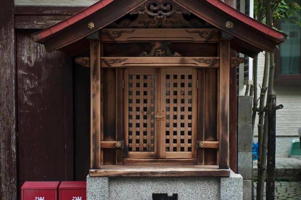 A small neighborhood shrine in a residential area of Japan