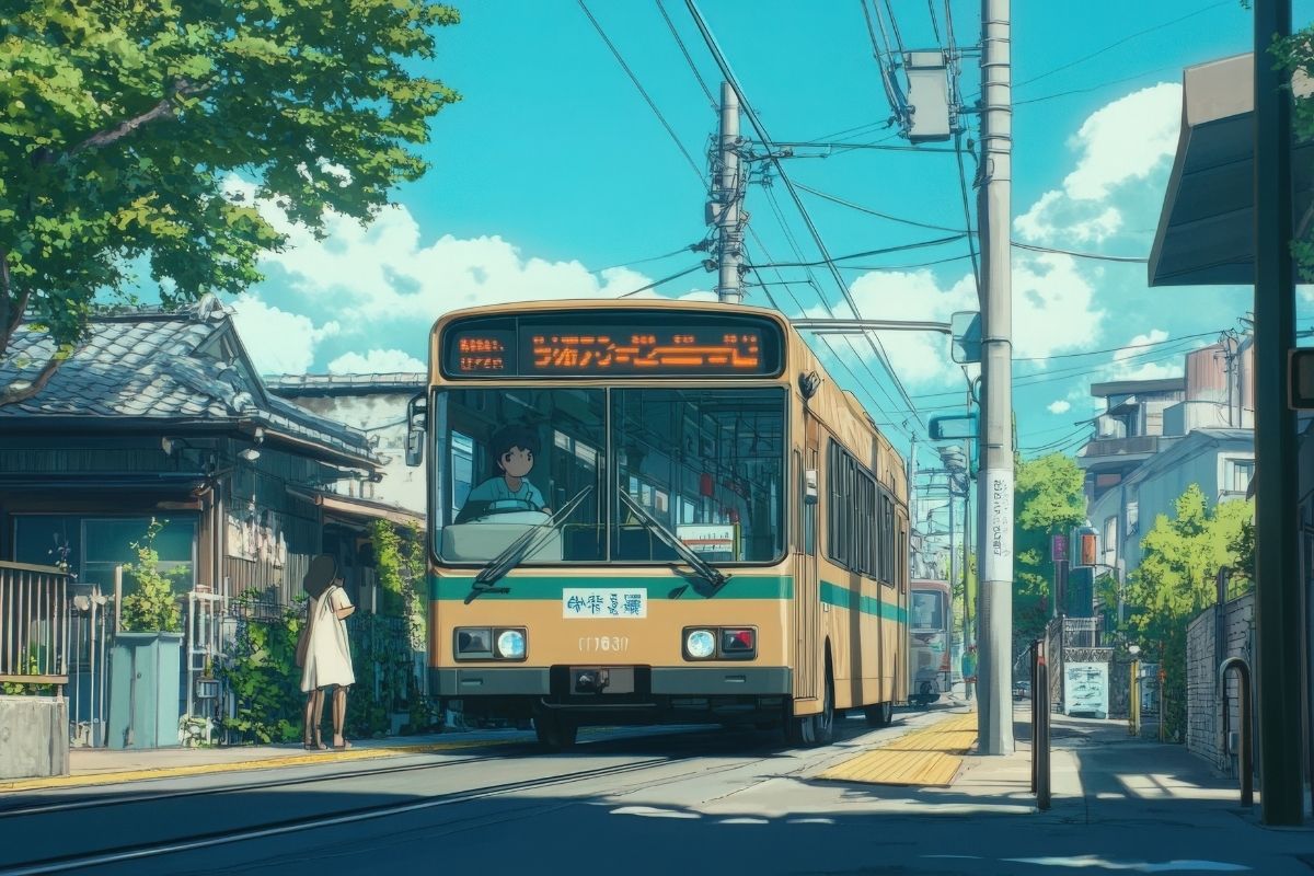 A quiet anime-style scene showing everyday life in Japan
