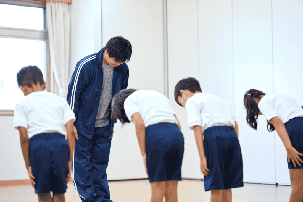 Japanese people bowing politely in daily life