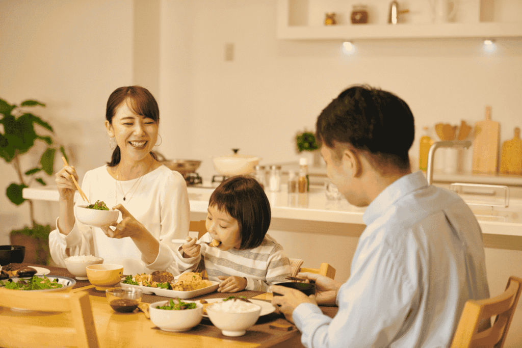 Japanese family having a meal together